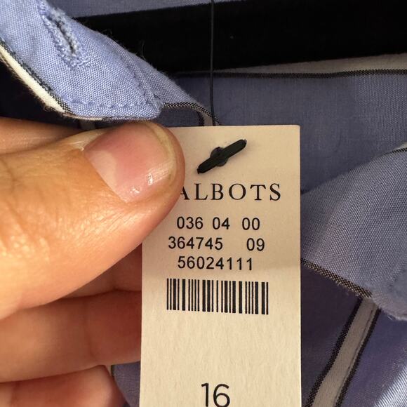 New Talbots Poplin Fit & Flare Dress Blue Striped Belted Button Pocket  Sz 16 - Picture 3 of 5
